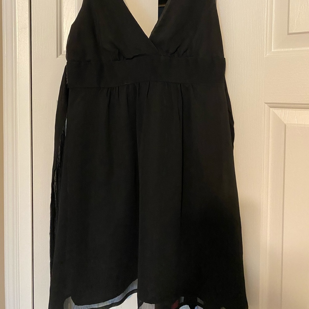 Black Satin & Chiffon Babydoll Dress